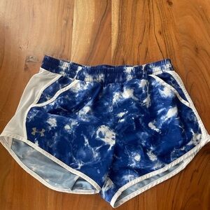 Under Armour Womens Running Shorts Blue Tie Dye Mesh Side Athletic Workout